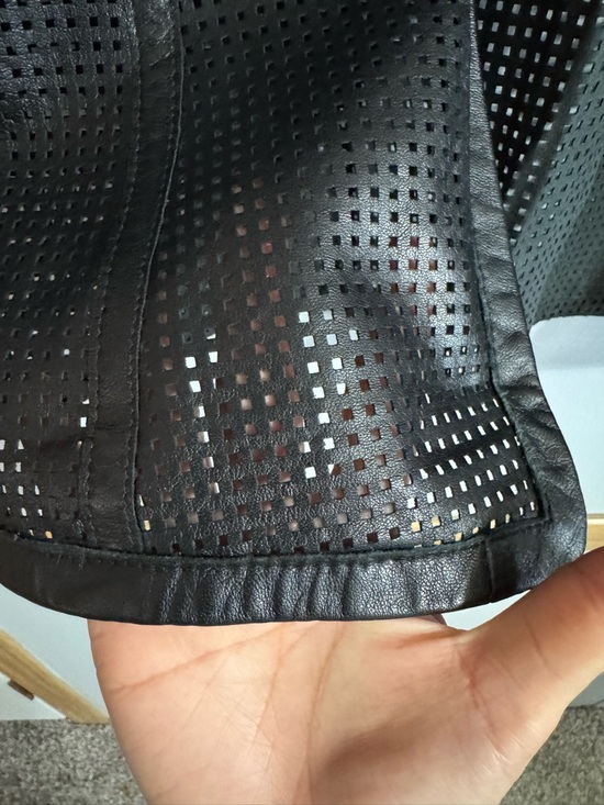 Marc Cain Black Perforated Leather Blazer Jacket Size Small - Picture 8 of 12